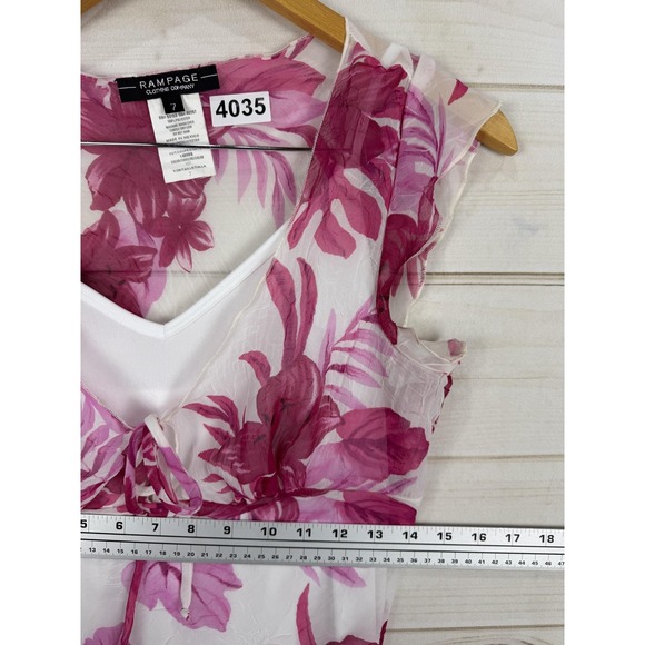 Rampage Dress Womens 7 Pink Floral Chiffon Slip Midi Lace Trim Sundress Y2K - Picture 10 of 11